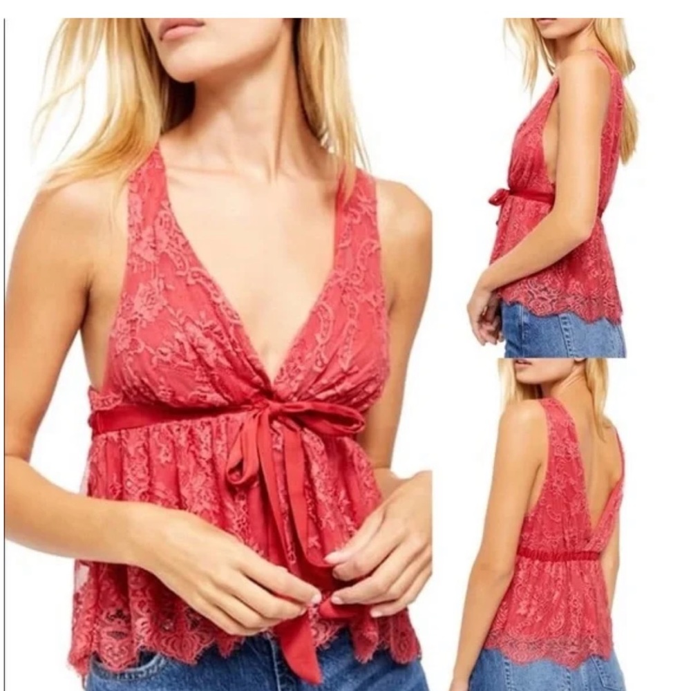 FREE PEOPLE Chante Lace Tank Frenchie Kiss Size Medium Babydoll Silhouette